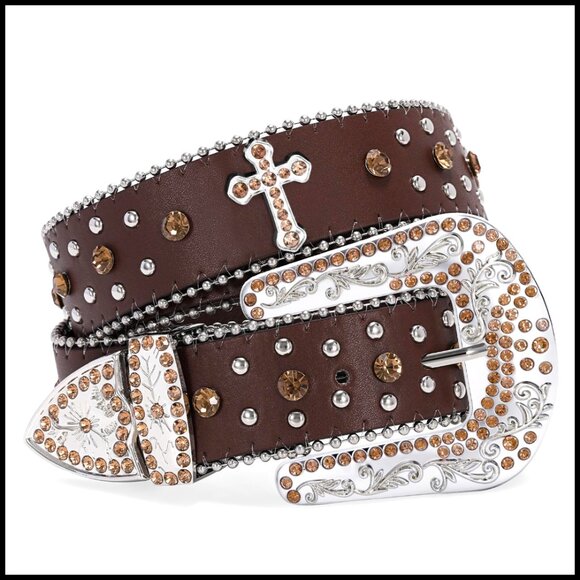 Sparkly Rhinestone Studded Western Belt Faux Leather Cowgirl Cowboy Style main image 7